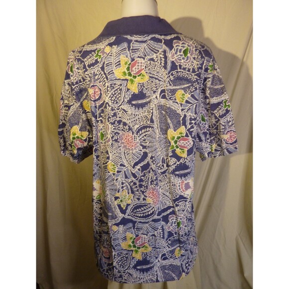 Cotton Traders Polo Style Cotton Shirt-Blue Leaf & Floral Design-sz L - Picture 3 of 4